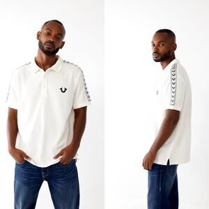 NWT True Religion Tri Logo Trimmed Relaxed Polo Optic White XL